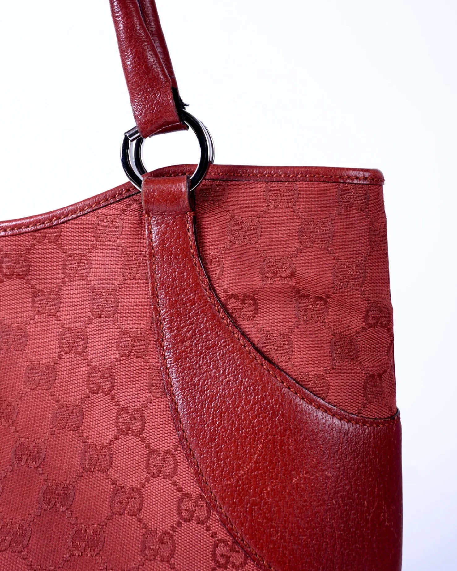 Gucci GG Canvas Hand Bag Leather Red