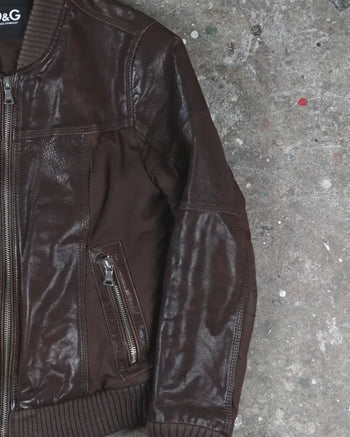 Dolce & Gabbana Leather Jacket Brown