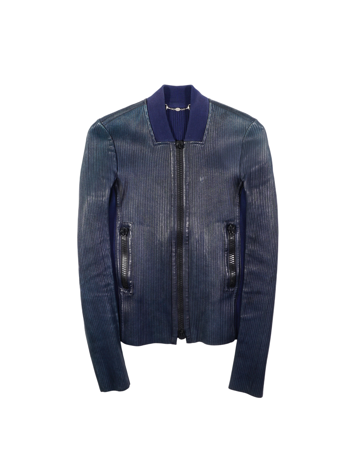 SS2010 Gucci Blue Ribbed Leather Jacket