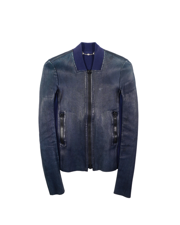 SS2010 Gucci Blue Ribbed Leather Jacket