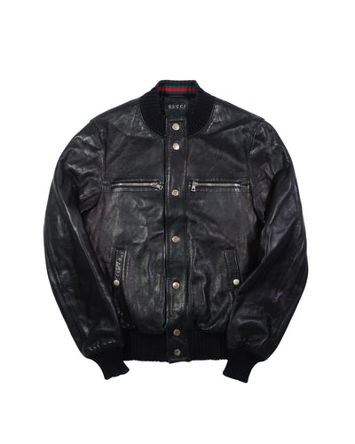 2000's Gucci Buttoned Black Leather Jacket