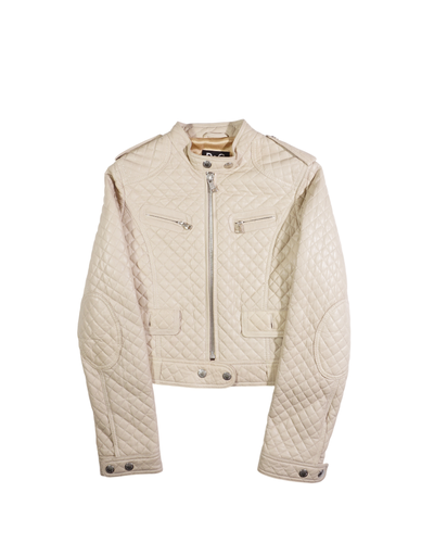 2000's Dolce & Gabbana Quilted Leather Jacket Cream