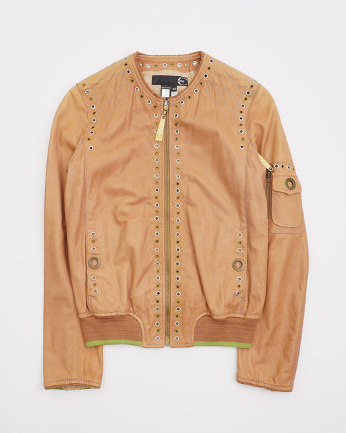 2000's Roberto Cavalli Leather Jacket Beige