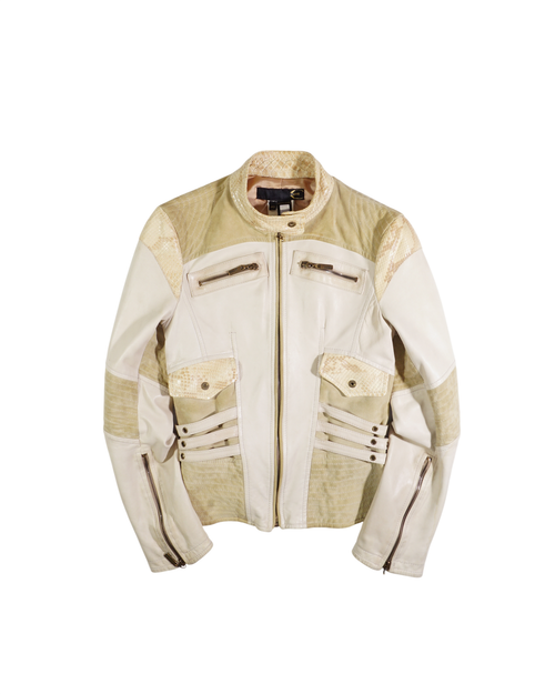 2000's Roberto Cavalli Python Leather Jacket Beige