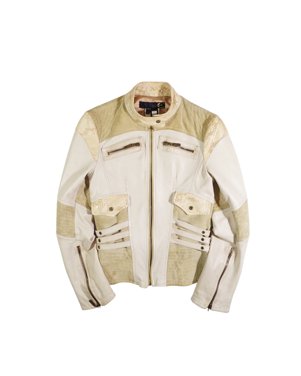 2000's Roberto Cavalli Python Leather Jacket Beige