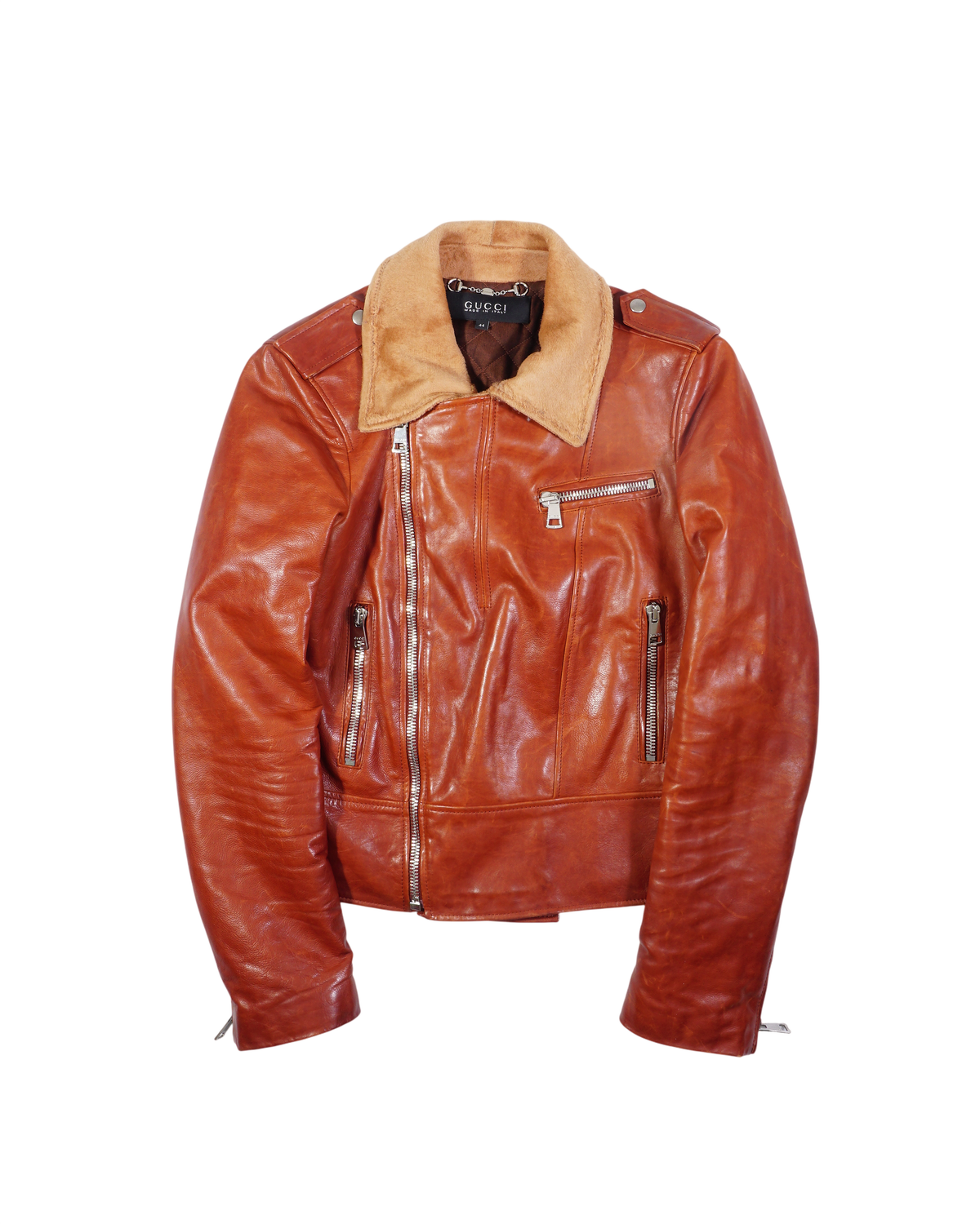 2000's Gucci Leather Side Zip Jacket Brown