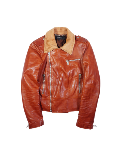 2000's Gucci Leather Side Zip Jacket Brown
